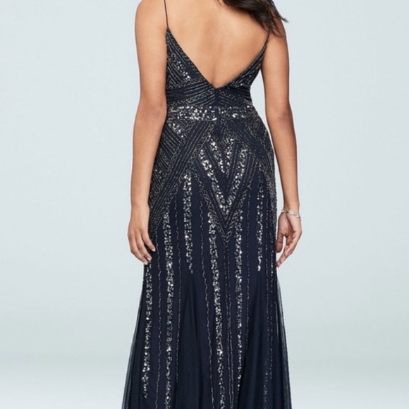 Angel Eye Navy Satin Sequin Bottom Dress main image 1